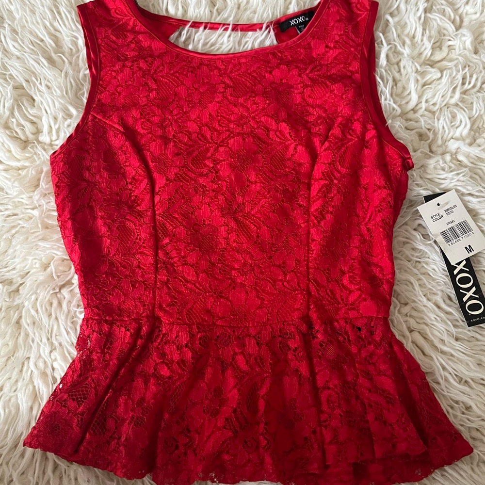 XOXO Red Peplum Crop Top Sleeveless